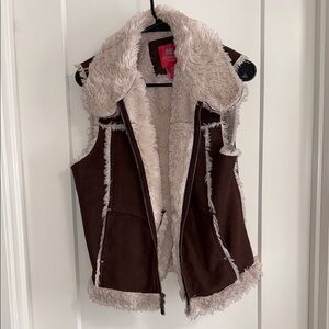 Faded Glory Brown and Cream Sleeveless Vest with Plush Collar